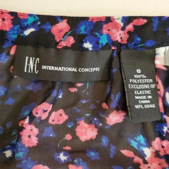 INC International Concepts Floral Blouse Womens Size 6 Blue Pink Black Sheer Top - Picture 7 of 8